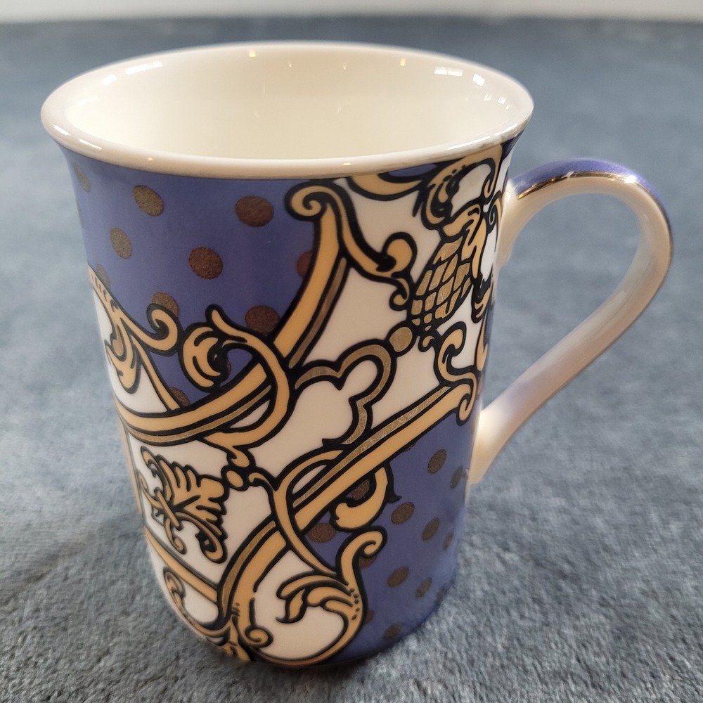 Grace's Teaware Blue Gold Baroque Scroll Polka Dot Porcelain Coffee Tea Mug